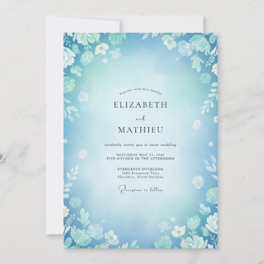 Invitation Mariage Ciel Fleurissant Azur (Devant)