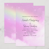 Invitation Mariage Ciel Rose avec Arc-en-ciel Jaune Citron (Devant / Derrière)