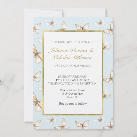 Invitation Mariage Cieux Bleus & Papillons (Devant)