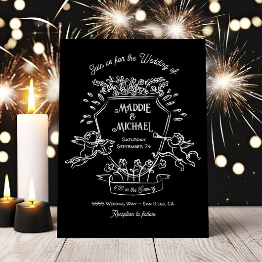 Invitation Mariage Cimier Cupide Cherub Doodle Drag