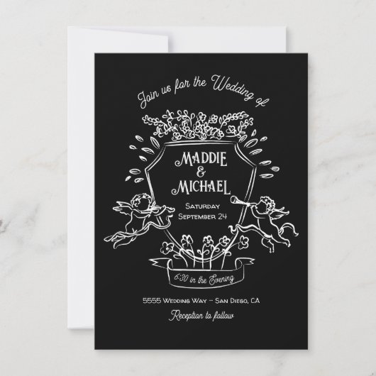 Invitation Mariage Cimier Cupide Cherub Doodle Drag (Devant)