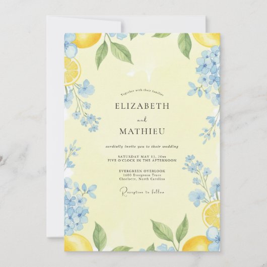 Invitation Mariage Citron Bleu Eucalyptus (Devant)