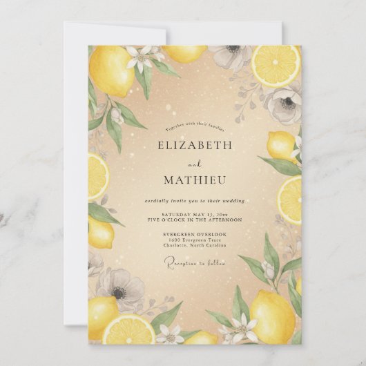 Invitation Mariage Citron Champagne Doux Eucalyptus (Devant)