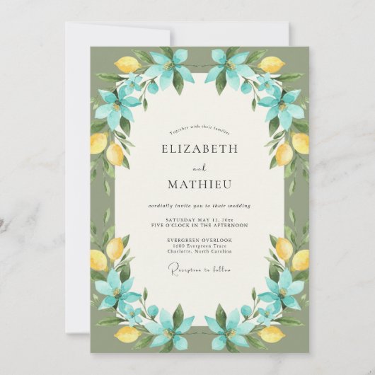 Invitation Mariage Citron Cyan Eucalyptus (Devant)