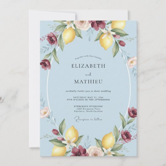 Invitation Mariage Citron Eucalyptus Ciel (Devant)