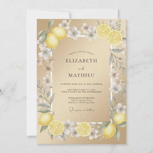 Invitation Mariage Citron Eucalyptus Citrus Champagne (Devant)