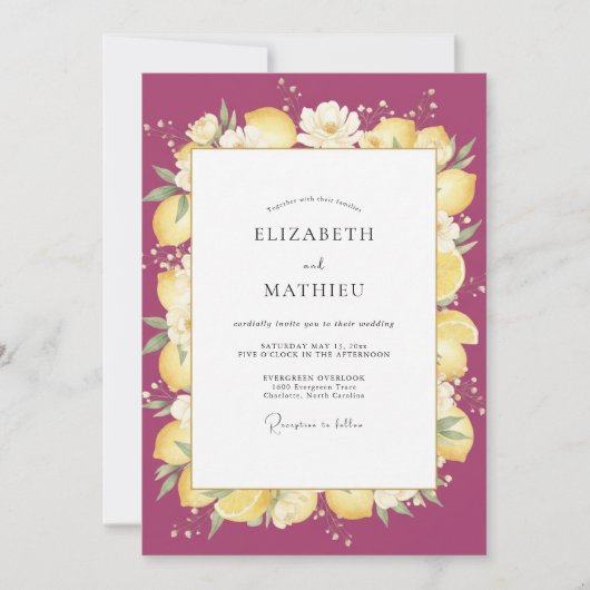 Invitation Mariage Citron Eucalyptus Citrus Magenta (Devant)