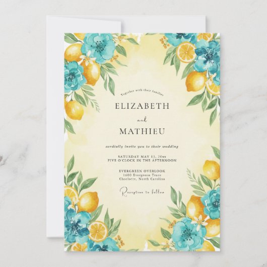 Invitation Mariage Citron Eucalyptus Citrus Turquoise (Devant)