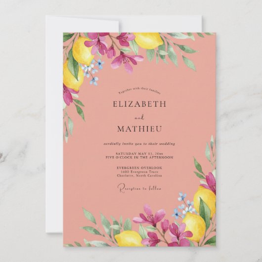 Invitation Mariage Citron Eucalyptus Doux Magenta (Devant)