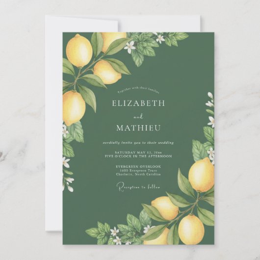 Invitation Mariage Citron Eucalyptus Jaune Olive (Devant)
