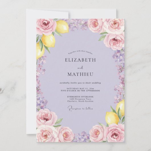 Invitation Mariage Citron Eucalyptus Lilas Clair (Devant)