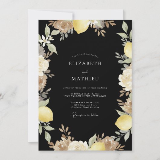 Invitation Mariage Citron Eucalyptus Noir Jaune (Devant)