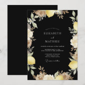 Invitation Mariage Citron Eucalyptus Noir Jaune (Devant / Derrière)