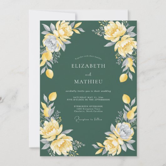 Invitation Mariage Citron Eucalyptus Or Moutarde (Devant)