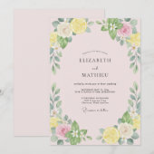 Invitation Mariage Citron Eucalyptus Rose Tendre (Devant / Derrière)