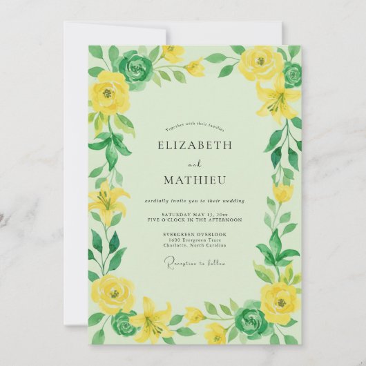 Invitation Mariage Citron Feuillage Eucalyptus (Devant)