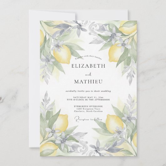 Invitation Mariage Citron Feuille d'Argent (Devant)