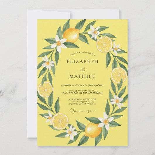 Invitation Mariage Citron Jaune Eucalyptus Citrus (Devant)