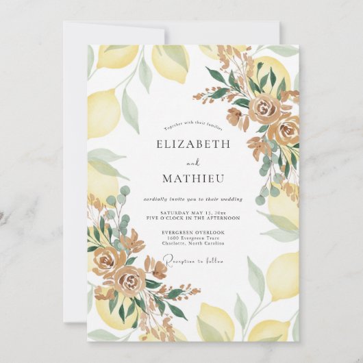 Invitation Mariage Citron Jaune Eucalyptus Gris (Devant)