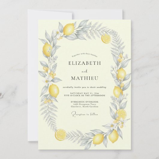 Invitation Mariage Citron Jaune Eucalyptus Muted (Devant)
