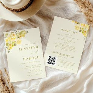 Invitation Mariage Citron Jaune & Floral Vert Tout en Un