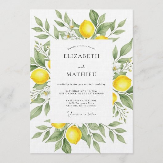 Invitation Mariage Citron Jaune Verdoyant (Devant)