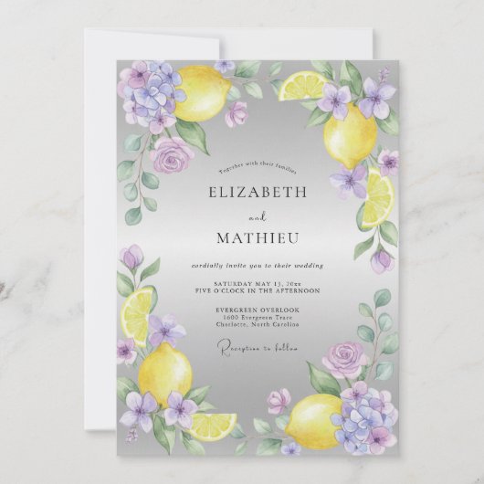Invitation Mariage Citron Lilas Eucalyptus (Devant)