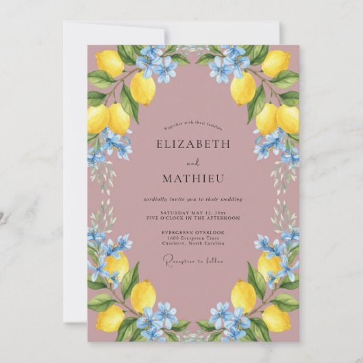 Invitation Mariage Citron Mauve Eucalyptus (Devant)