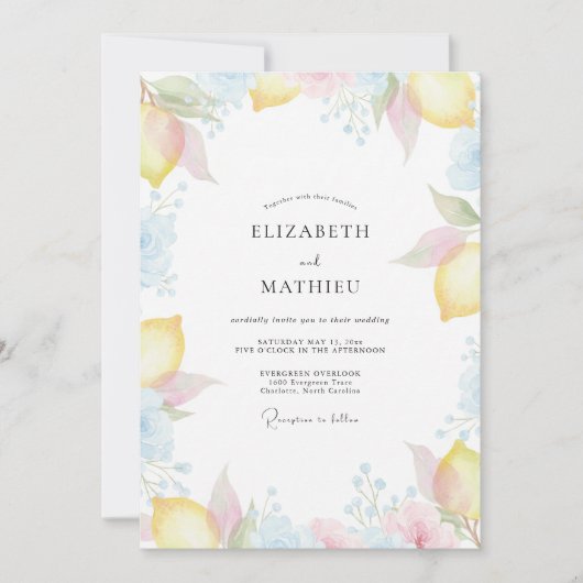 Invitation Mariage Citron Pâle Eucalyptus (Devant)