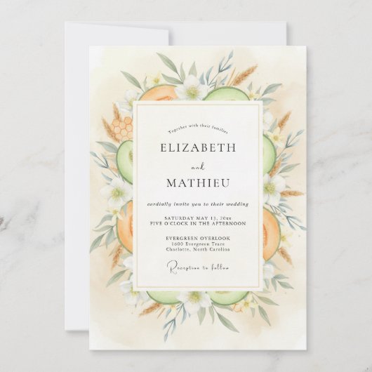 Invitation Mariage Citron Pâle Jaune Eucalyptus Doux (Devant)