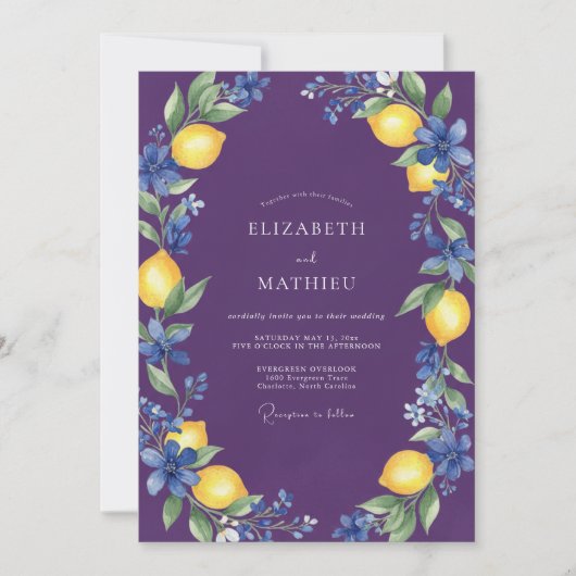 Invitation Mariage Citron Pourpre Eucalyptus (Devant)