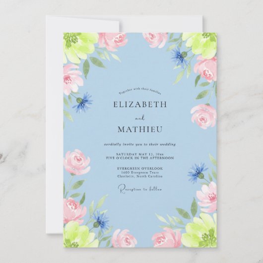 Invitation Mariage Citron Rose Péonie (Devant)