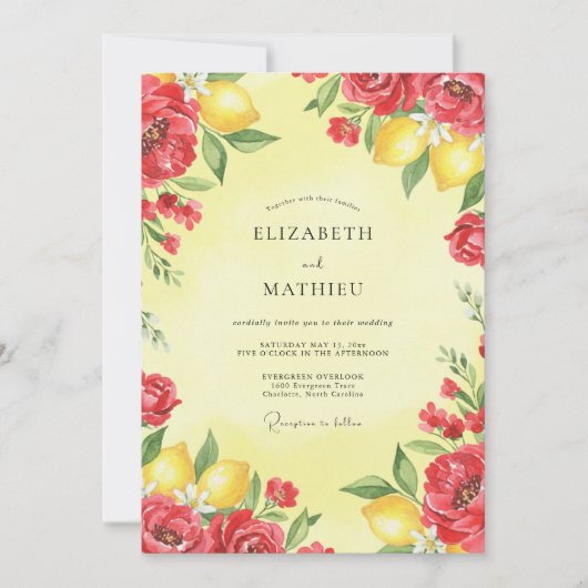 Invitation Mariage Citron Rouge Eucalyptus (Devant)