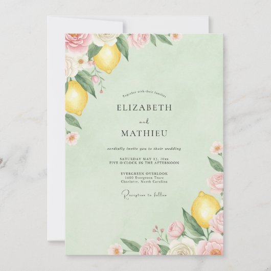 Invitation Mariage Citron Sage Eucalyptus (Devant)