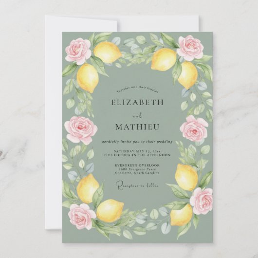 Invitation Mariage Citron Sage Eucalyptus Citron Muté (Devant)