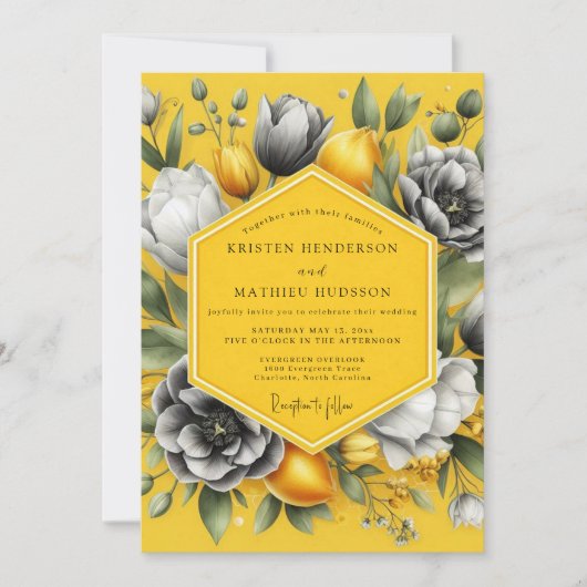 Invitation Mariage Citron Souci Échelle de Gris (Devant)