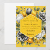 Invitation Mariage Citron Souci Échelle de Gris (Devant / Derrière)