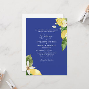 Invitation Mariage Citrons Aquarelle Bleu Tropical
