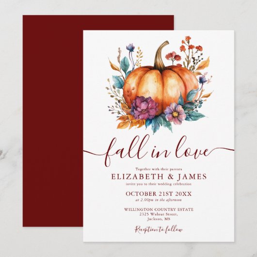 Invitation Mariage Citrouille Automne Bourguignon Rustique (Devant / Derrière)
