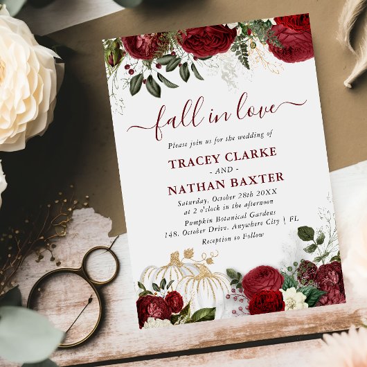 Invitation mariage Citrouille botanique de fleurs 'Fall in Lo