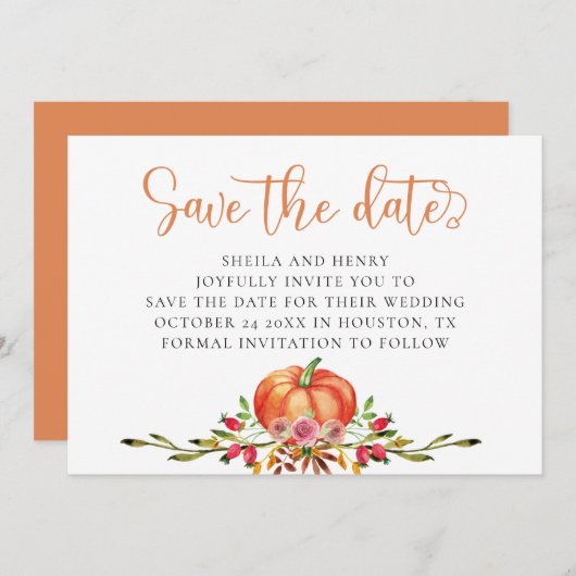Invitation Mariage citrouille d'automne enregistrer la date (Devant / Derrière)
