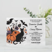 Invitation Mariage Citrouille de Chat noir (Debout devant)