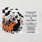 Invitation Mariage Citrouille de Chat noir (Devant / Derrière)