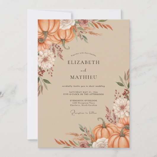 Invitation Mariage Citrouille Eucalyptus Orange Brûlé (Devant)