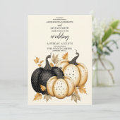 Invitation Mariage Citrouille noir et or rustique (Debout devant)