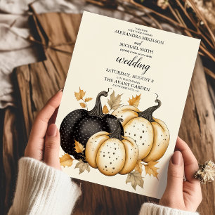 Invitation Mariage Citrouille noir et or rustique
