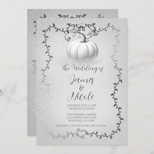 Invitation Mariage Citrouille Silver & White Storybook (Devant / Derrière)