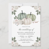 Invitation Mariage Citrouille Vert Sauge et Fleurs Blanches (Devant)
