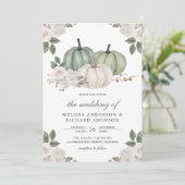 Invitation Mariage Citrouille Vert Sauge et Fleurs Blanches (Debout devant)