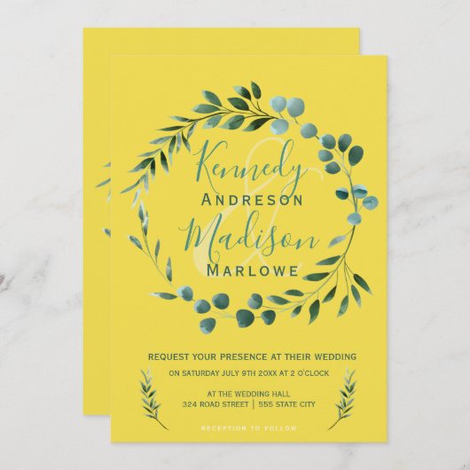 Invitation Mariage Citrus Eucalyptus Lemon (Devant / Derrière)